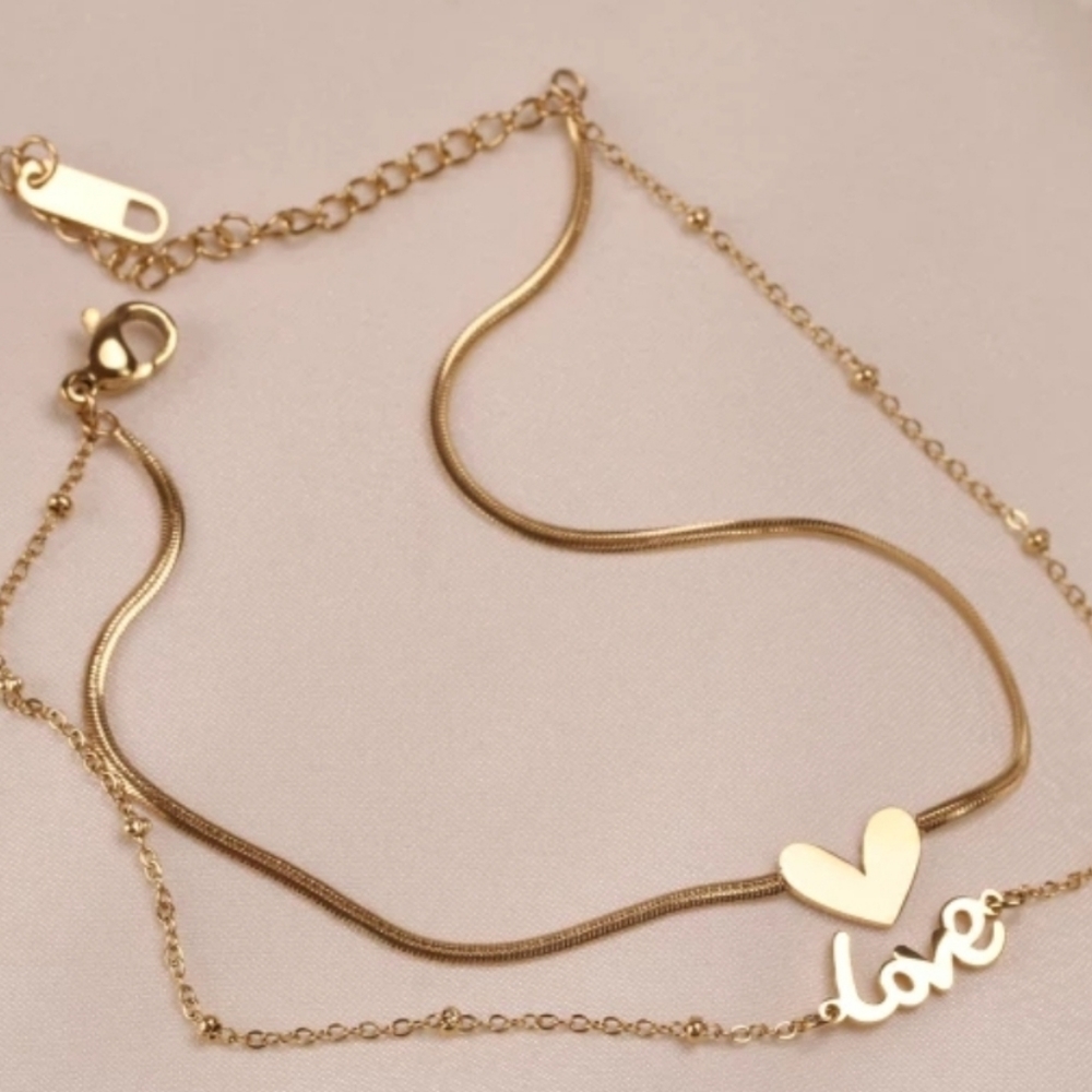 Love & ♥️Shape Layered Ankle Bracelet